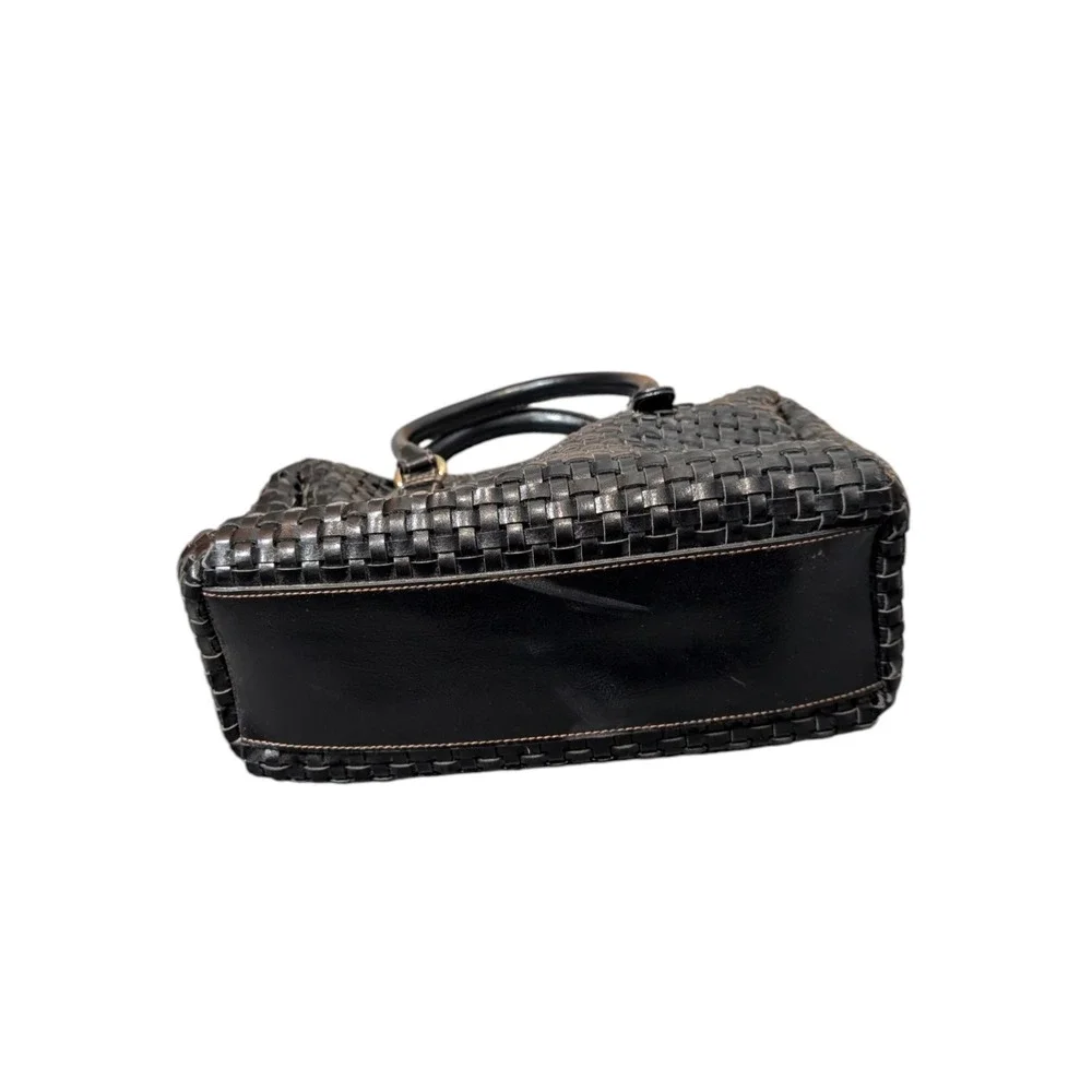 Naturalizer Black Woven Satchel Handbag Faux‎ Leather Top Handle Bag